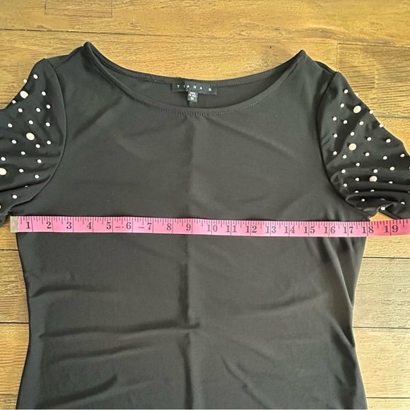 TIANA B Black Cocktail shift Dress with Long Bishop Pearl Sleeves - Picture 9 of 13